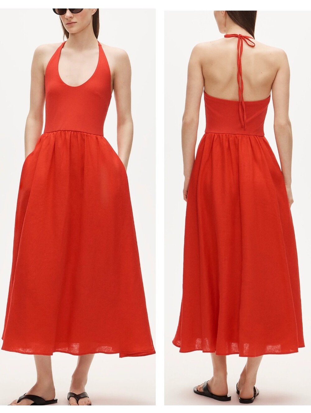 J. Crew Mixy halter Midi dress Dark Poppy Linen Size Small